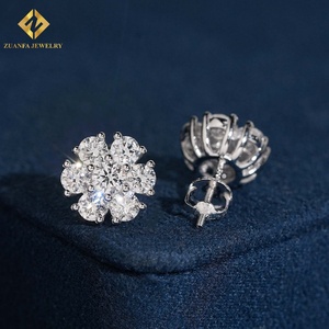 Pendientes de Diamantes Cultivados en Laboratorio con Diseño Floral, Plata de Ley 925, Cierre de Rosca, Corte Brillante Redondo, Joyería de Lujo - Product Image 4