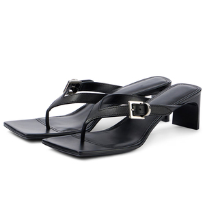 Sandales mule à talon lame pour femme, à bout carré, avec boucle, en <span class=keywords><strong>cuir</strong></span>, à enfiler, vente en gros, OEM, personnalisées - Product Image 1