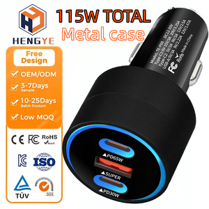 Chargeur de téléphone GaN pour <span class=keywords><strong>voiture</strong></span> 2026 115W 3 ports double PD 65W 12V Chargeur rapide pour <span class=keywords><strong>voiture</strong></span> Adaptateur de téléphone <span class=keywords><strong>portable</strong></span> OEM ODM - Product Image 1