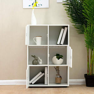 Scaffale per libri a 6 cubi in libreria moderna in legno naturale con ante - Product Image 5