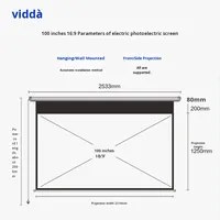Écran de projection pour animaux de compagnie Vidda Matte White PR100 100 pouces, électrique, montage mural/plafond, format 16:9, laser tricolore intelligent