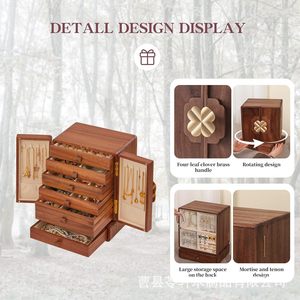 <b>Vintage</b> solid wood jewelry <b>box</b>, multi-layer necklace and jewelry storage <b>box</b>, large capacity wooden bracelet and necklace - Product Image 1