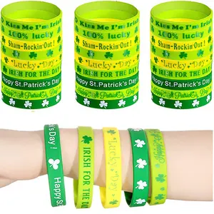 Dây Đeo Cổ Tay Ngày St. Patrick Shamrock Vòng Đeo Tay Cao Su Màu Xanh Lá Cây Vòng Đeo Tay Cho Bữa Tiệc Ái Nhĩ Lan Quà Tặng