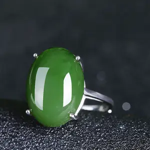 Ring for Women Hetian Jade Jasper 925 Silver Gold Plated Green Jade Ladies Ring High Quality Jade Ring Jewelry