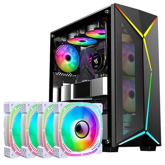 LED Strip Fans USB Audio Front Ports Metal Mesh Vertical Gaming PC ATX Mid Tower Case with Side Panel Window