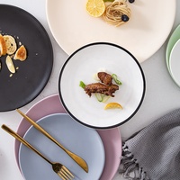 Service de vaisselle en grès coloré porcelaine rose violet beige blanc cyan bleu rouge noir; Plats et assiettes de couleurs assorties
