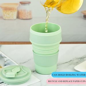 Vente en gros de gobelets en silicone 350 ml, bouteille d'eau portable, gobelet à café réutilisable en silicone avec couvercle, gobelet pliable en silicone - Product Image 4