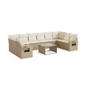 Beige Pe Rattan Garden <b>Sofa</b> <b>Set</b> With Tempered Glass Outdoor Furniture Contemporary Design - Product Image 1