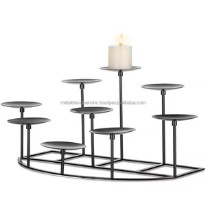 Black & Gold 9 bougeoirs candélabres Ins Style fer pilier support pour décor de cheminée et centre de table avec pot de bougie en or - Product Image 1