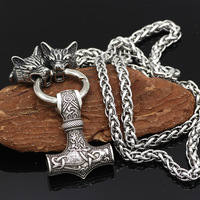 Collier Viking en acier inoxydable, collier loup, collier marteau de Thor pour hommes