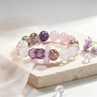 Bracelet artisanal de créateur en quartz rutilé, pierre naturelle de guérison, bracelet porte-bonheur en quartz fantôme avec pointe de pierre