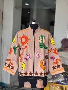 เสื้อแจ็คเก็ตผ้าฝ้ายปักมือลายการ์ตูน คอจีน แขนยาว สไตล์โบฮีเมียนสำหรับฤดูใบไม้ผลิ - Product Image 1