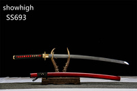 Espada Katana Roja Decorativa y Funcional Hecha a Mano con Saya de Madera para Colección de Cosplay SS693