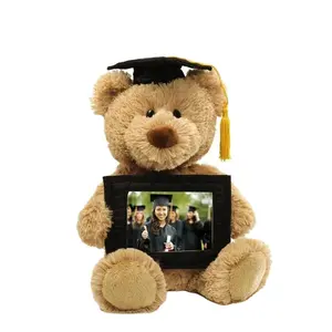 OEM design own stuffed plush toys graduation bear Graduation Bear Stuffed Toy Animal Black Hats Shirt Holds Book