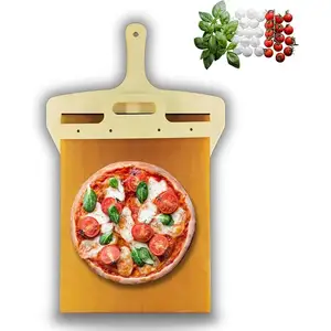 Gran oferta, tabla deslizante mágica Premium antiadherente, espátula para Pizza, paleta deslizante de madera, pala de transferencia de cáscara de pizza con mango