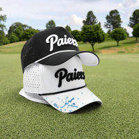 Casquette de golf 5 panneaux personnalisée brodée en 3D découpée au laser, performance sportive, imperméable, avec cordon et design snapback perforé