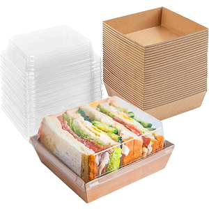 Dùng Một Lần Trắng Kraft Giấy Vuông Để Đi Thực Phẩm Container Bánh Sandwich Hộp Giấy Charcuterie Hộp Với Nắp Rõ Ràng - Product Image 1