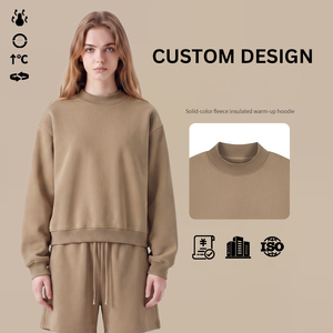 Wholesale Custom Logo 350G <strong>Fleece</strong> Lined Crew Neck Sweatshirt <strong>Men</strong> Short Wide Patch Pocket Pullover Cotton Blend - Product Image 2
