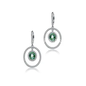 Keiyue hollow round ear rings design green zircon plain silver hoop earrings women earrings wholesale
