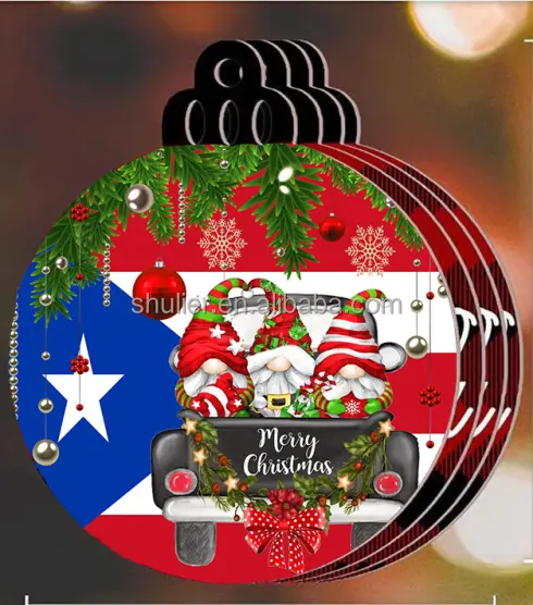 Christmas Puerto Rico flag Colorful dwarf Wooden Hanging Christmas Decorations Christmas Tree Ornament Decorations