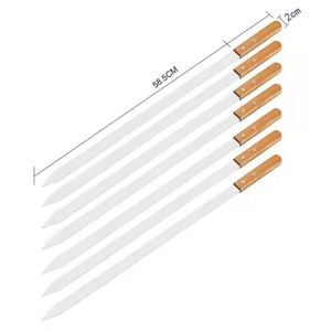 Custom Logo Metal 50/60CM <b>Large</b> <b>BBQ</b> Skewers Stainless Steel Grilling Fork with Long Wood Handle for Outdoor Camping Party - Product Image 1