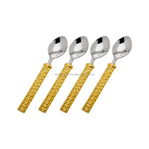 Juego de cucharas de té de latón dorado brillante, con mango hecho a mano de piña con diseño en relieve, estilo occidental - Product Image 5