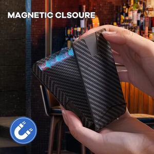 Cartera Delgada de Metal y Aluminio para Hombre con Clip para Billetes, Bloqueo RFID, Fibra de Carbono y Cuero, Tarjetero con Mecanismo Pop-up - Product Image 4