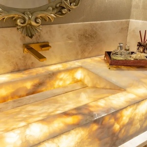 Lavello singolo naturale dell'agata bianca su ordinazione per i bagni dell'hotel il tavolo di vanità del bacino con la scrivania di trucco & la scrivania di vanità di Dressing - Product Image 1