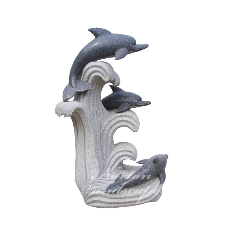 Außenbereich Garten-Park Tierdekoration Naturstein Delphin-Skulptur Marmor Granit Delphin und Wellen-Skulptur