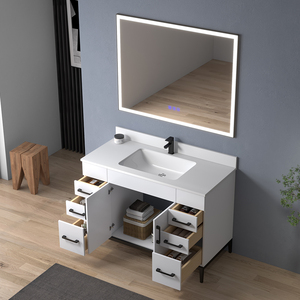 Meuble-lavabo de salle de bain moderne blanc de 48 pouces avec miroir LED et lavabo simple, design résistant à l'eau, construction durable, fabriqué au Vietnam - Product Image 3