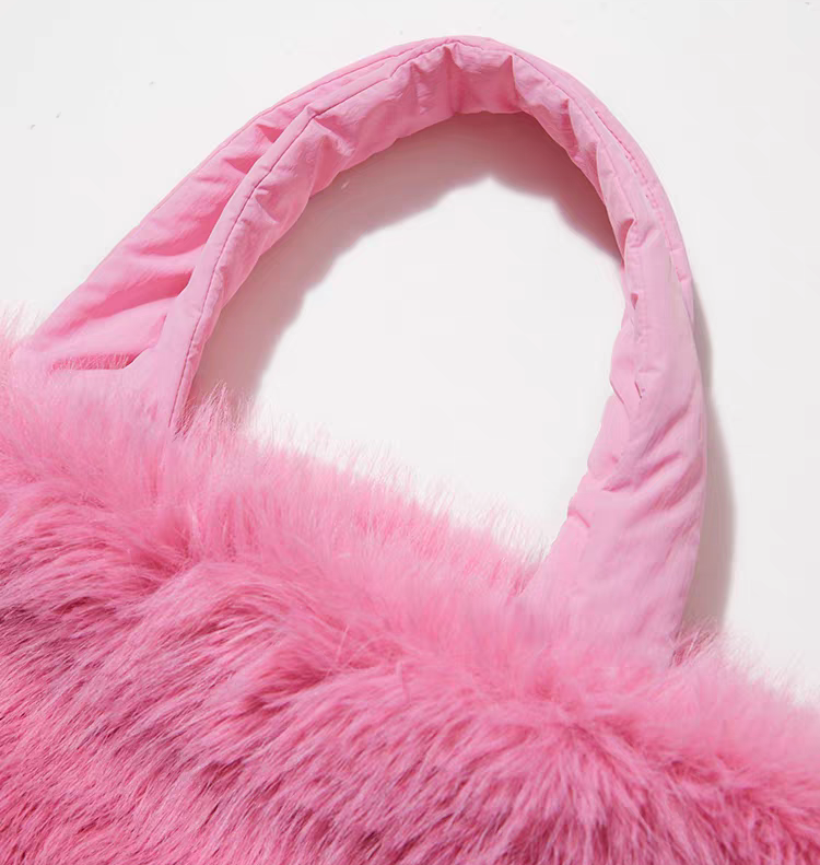 Custom Embroidery logo Furry Drawstring Bag Fluffy Fleece  display picture 3