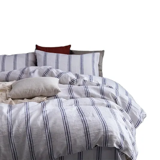 Set Sprei Linen Prancis Disesuaikan Warna Solid Set Tempat Tidur Benang Batu Celup Dicuci Produk Laris