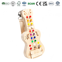Guitare Électrique en Bois Naturel pour Enfants, Jouet Musical de Simulation avec Effets Lumineux et Sonores, Batterie Rechargeable