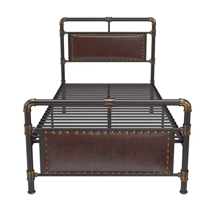 Metal Bed Frame Queen Size Platform No Box Spring Needed with Vintage Headboard and Footboard Premium Steel Slat Bed