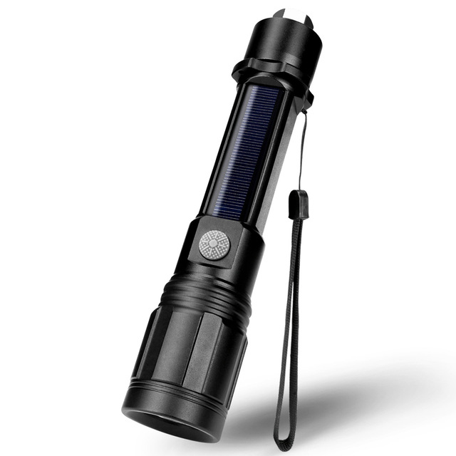 QXMOVING Rechargeable USB Solar Powered LED Outdoor Emergency Tactical Flashlight with Hammer Waterproof Camping Self Defense