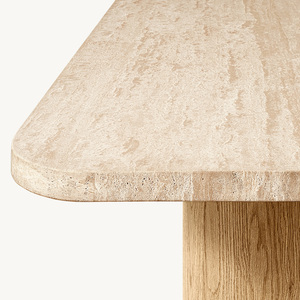 Tables à manger de luxe personnalisées Rhoohill avec plateau en travertin, tables rectangulaires modernes en <span class=keywords><strong>bois</strong></span> massif pour salle à manger - Product Image 6