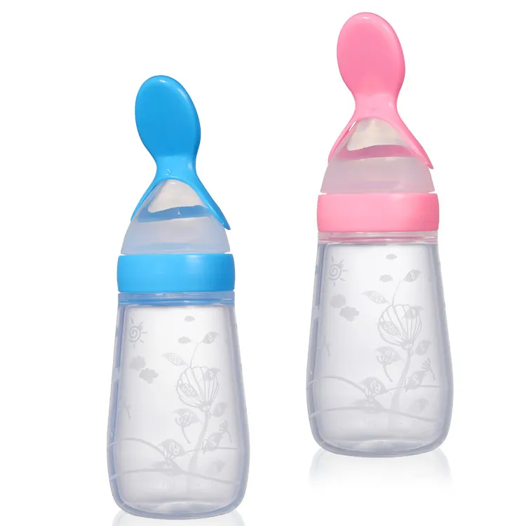 Newborn Baby Training Rice Spoon 125ml Baby Food Cereal Food Supplement Feeder Bottle Silicone Squeeze Feeding Bottle