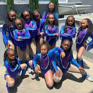 زي فريق الرقص الأسود لرقص الماجوريت بذلة زرقاء أرجوانية زي زي رقص ماجوريت لامع مع ترتر بشراشيب - Product Image 1