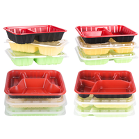Boîte à lunch alimentaire jetable en plastique à 3/4 compartiments Boîte à bento d'emballage personnalisée Conteneurs à emporter pour vaisselle à emporter