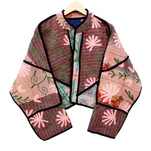 Traditional Vintage Kantha Jacket Suzani Embroidery Floral Pattern Full Sleeve Spring <b>Women's</b> Woven <b>Coat</b> Eco-Friendly Breathable - Product Image 1