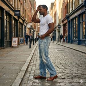 Jean en denim vintage taille mi-haute, coupe droite, de marque haut de gamme, tendance mode masculine, pantalon long - Product Image 1