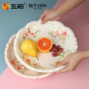 Fruit Plate Round Melamine Dish With Floral Design For Party Snacks And Dried Fruits Luxury Retro Style - Product Image 3