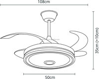 Ventilateur de plafond invisible de 42 pouces avec lames rétractables, télécommande, haut-parleur RGB et éclairage