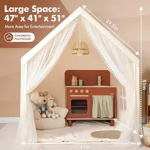 लंबा जालीदार पर्दा वाला तम्बू बेज प्ले टेंट, इनडोर आउटडोर प्ले कॉटेज कैसल खिलौना के लिए बड़ा प्लेहाउस