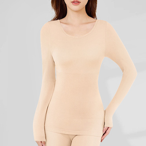 Women's Seamless Base Layer Set <strong>Thermal</strong> Underwear with Round Neck Long-Sleeved <strong>Top</strong> and Bottom Skin Friendly and Warm - Product Image 3