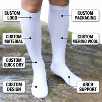 Chaussettes blanches hautes jusqu'au genou 100% imperméables, membrane technique 3 couches respirante, tube long pour la randonnée, le trekking, la course à pied, le cyclisme