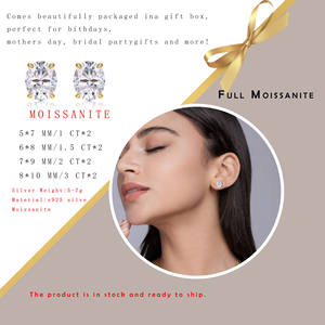 ต่างหูโมอิสซาไนต์ทรงรี 1 1.5 2 3 กะรัต เงินแท้ 925 ชุบทอง 18K ดีไซน์สี่ขา ต่างหูแบบติดหูสำหรับผู้หญิง - Product Image 5