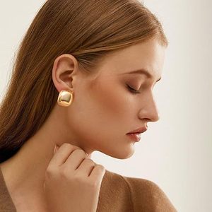 ต่างหูทรงเรขาคณิตชุบทอง 18K สแตนเลสสตีล สำหรับใส่ทุกวัน จินหัว JDE0306079 - Product Image 3