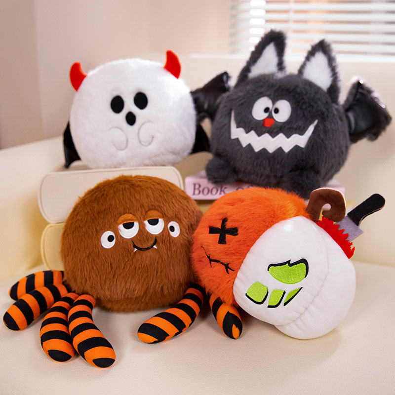 Cute Cartoon 8 Inch Halloween Monster Pumpkin Spider Bat Stuffed Animal Plush Toys for Halloween Decoration