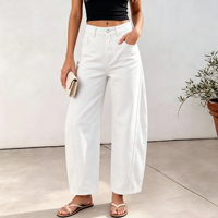 Jean en denim coupe baril courte pour femme, taille mi-haute, jambe fuselée, style décontracté pour le quotidien